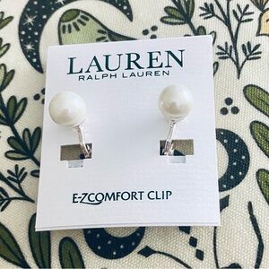 Lauren Ralph Lauren Pearl Clip-On Earrings in White